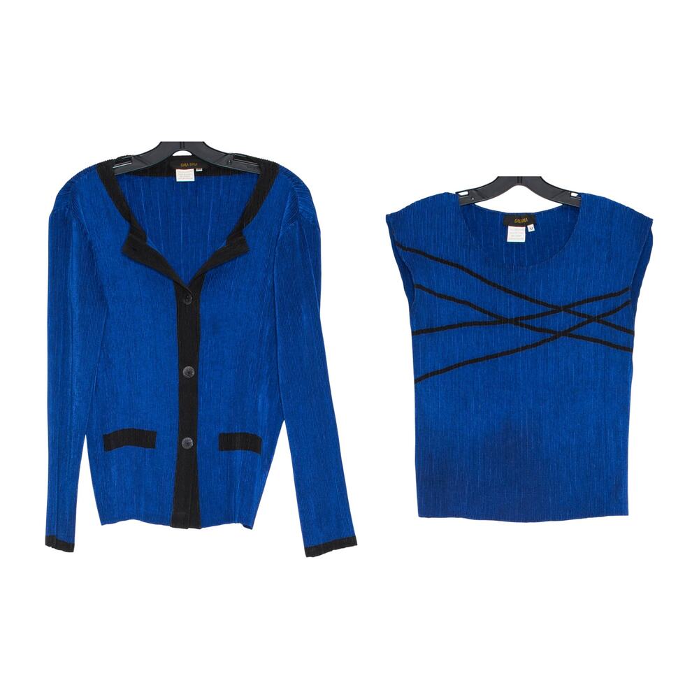 Vintage Bala Bala Pleated Blazer Tank Set Blue Black M Lightweight Y2K Artsy
